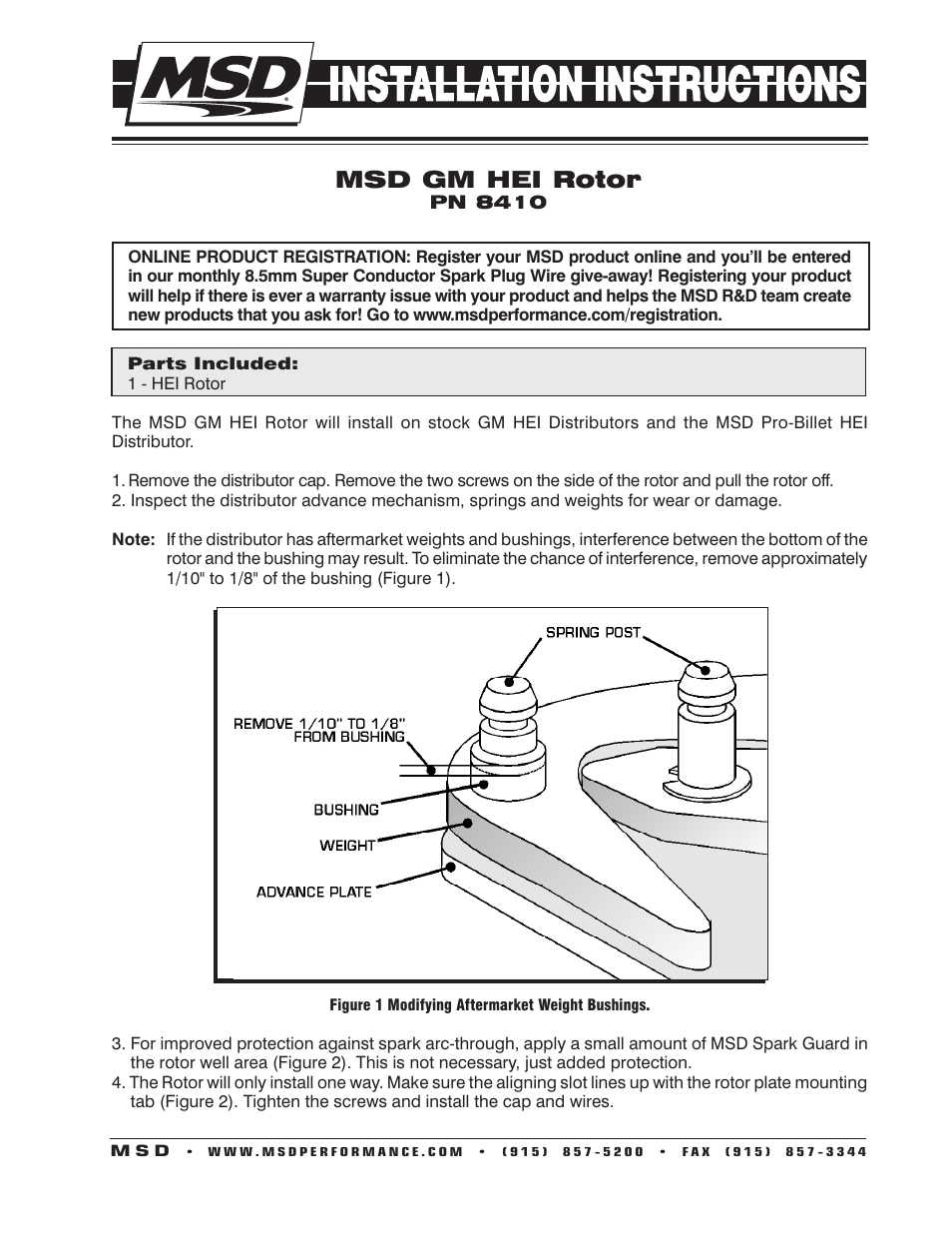 MSD 8410 GM HEI Rotor Installation User Manual | 2 pages