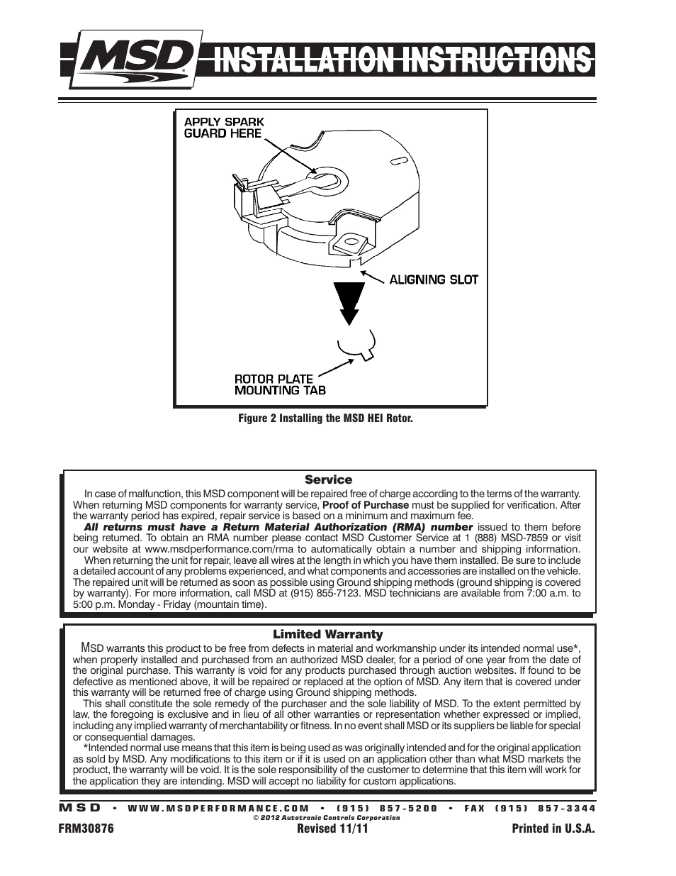 MSD 8410 GM HEI Rotor Installation User Manual | Page 2 / 2
