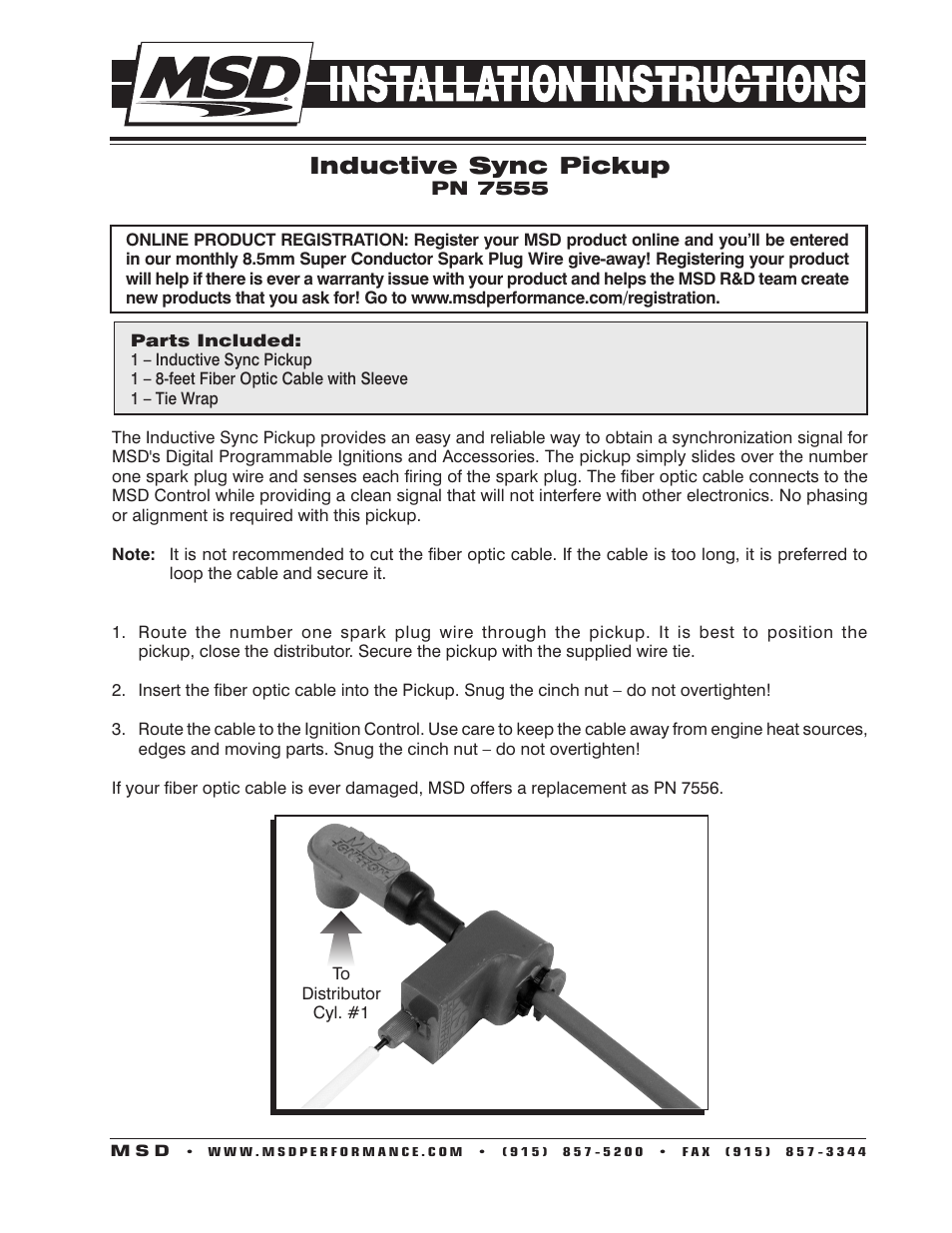 MSD 7555 Spark Plug Wire Sync Kit Installation User Manual | 2 pages
