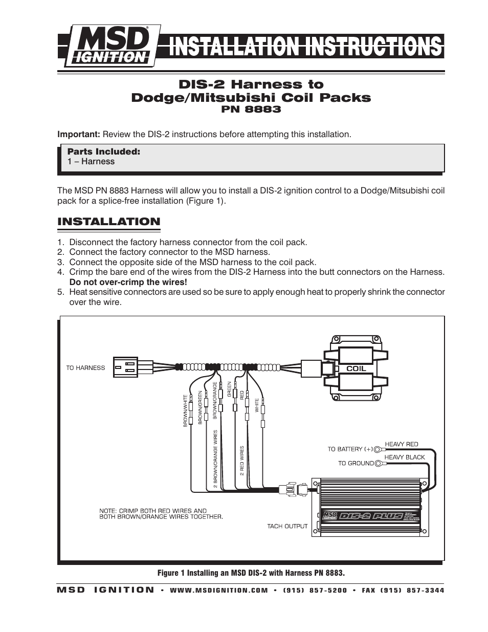 MSD 8883 Harness, MSD DIS-2_4 to Dodge_Mitsubishi Installation User Manual | 2 pages