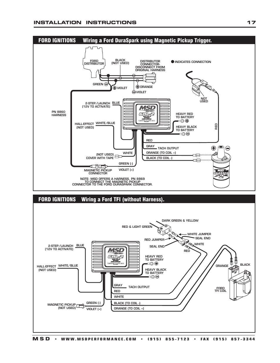 Ford ignitions wiring a ford tfi (without harness), Installation instructions 17 m s d | MSD 6421 6AL-2 Ignition Control Installation User Manual | Page 17 / 28