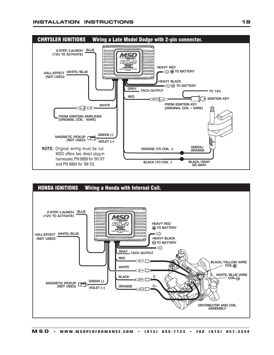 Honda ignitions wiring a honda with internal coil, Installation instructions 19 m s d | MSD 6421 6AL-2 Ignition Control Installation User Manual | Page 19 / 28