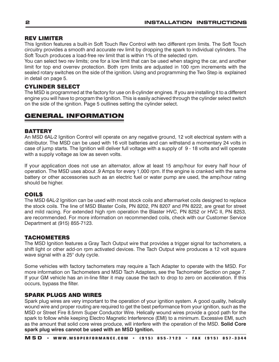 MSD 6421 6AL-2 Ignition Control Installation User Manual | Page 2 / 28