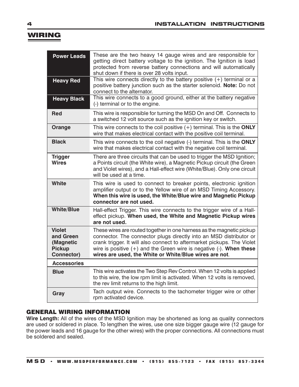MSD 6421 6AL-2 Ignition Control Installation User Manual | Page 4 / 28