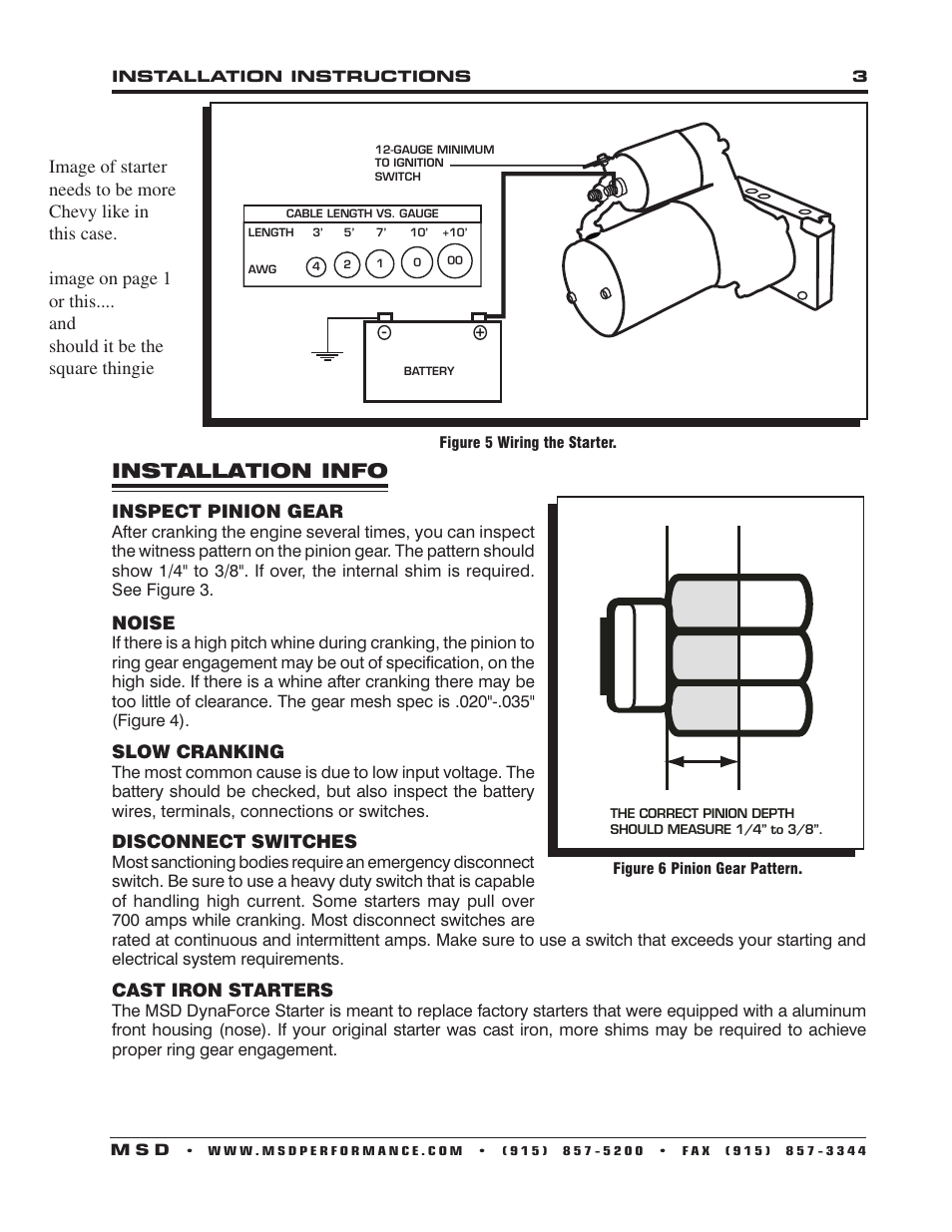 Installation info | MSD 50953 Chevy High Speed DynaForce Starter 10 Pitch_139 Tooth Installation User Manual | Page 3 / 4