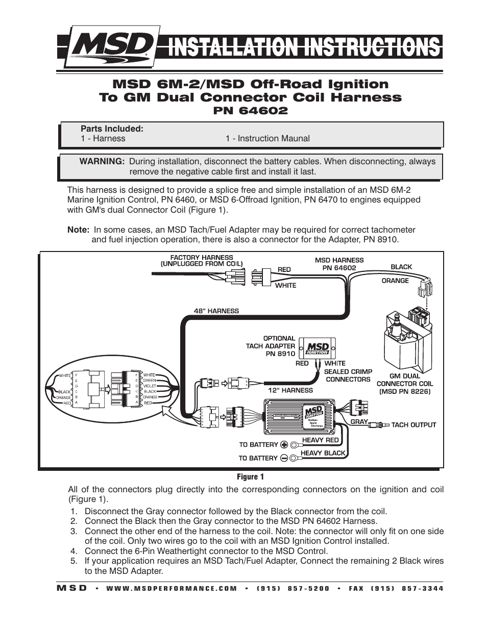 MSD 64602 6M-2 to GM Dual Connector Harness Installation User Manual | 2 pages