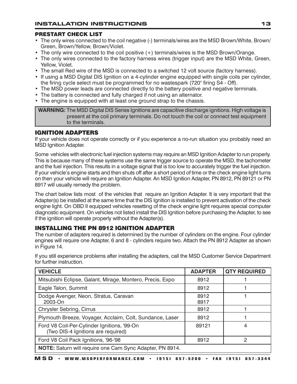 MSD 62152 DIS-4 Plus Distributorless 4 Channel Installation User Manual | Page 13 / 16