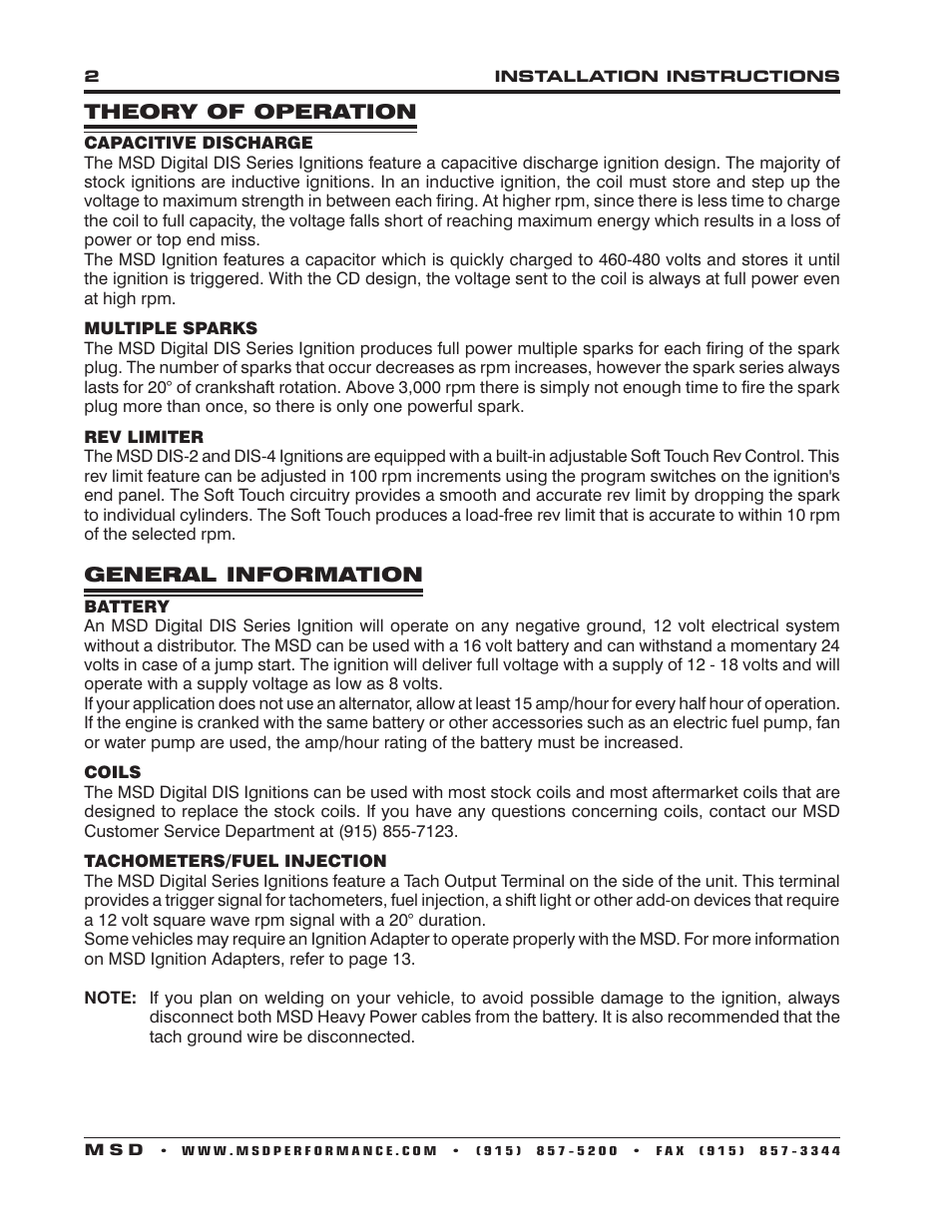 MSD 62152 DIS-4 Plus Distributorless 4 Channel Installation User Manual | Page 2 / 16