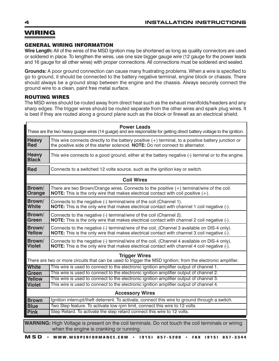Wiring | MSD 62152 DIS-4 Plus Distributorless 4 Channel Installation User Manual | Page 4 / 16