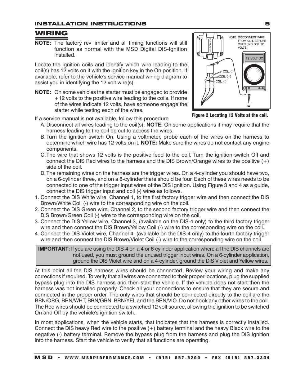 MSD 62152 DIS-4 Plus Distributorless 4 Channel Installation User Manual | Page 5 / 16