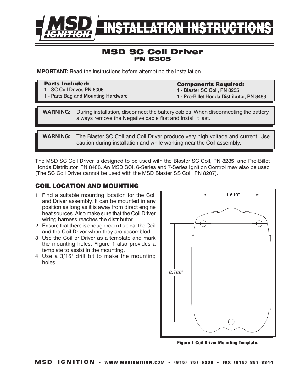 MSD 6305 SC Coil Driver Ignition for MSD SC Distributors Installation User Manual | 4 pages