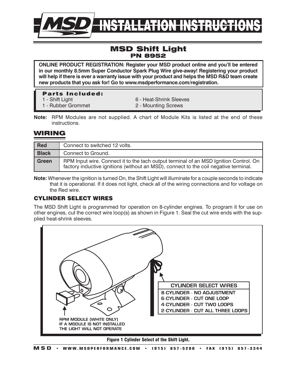 MSD 8952 LED Shift Light Installation User Manual | 4 pages