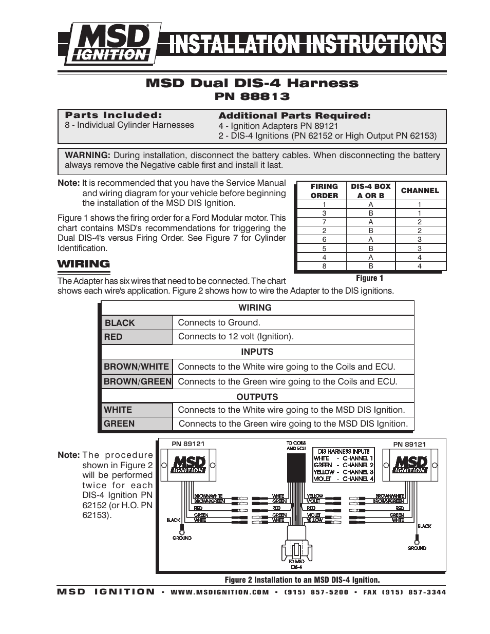 MSD 88813 Harness, Ford 4.6L Modular to Dis-4 Ignition Control Installation User Manual | 4 pages