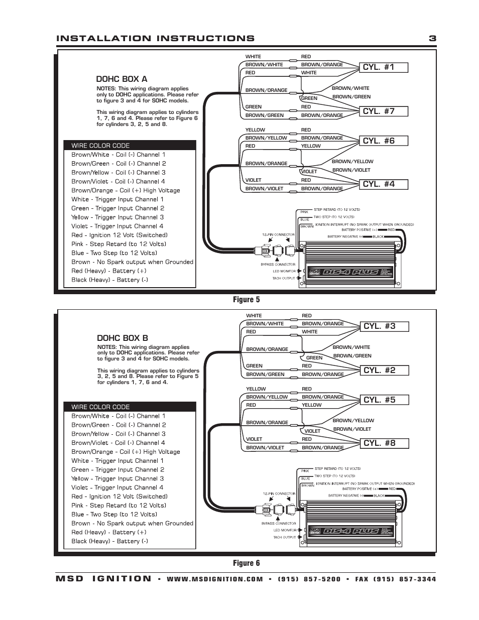 Cyl. #1 cyl. #7 cyl. #6 cyl. #4, Dohc box a, Cyl. #3 cyl. #2 cyl. #5 cyl. #8 | Dohc box b figure 6 figure 5 | MSD 88813 Harness, Ford 4.6L Modular to Dis-4 Ignition Control Installation User Manual | Page 3 / 4