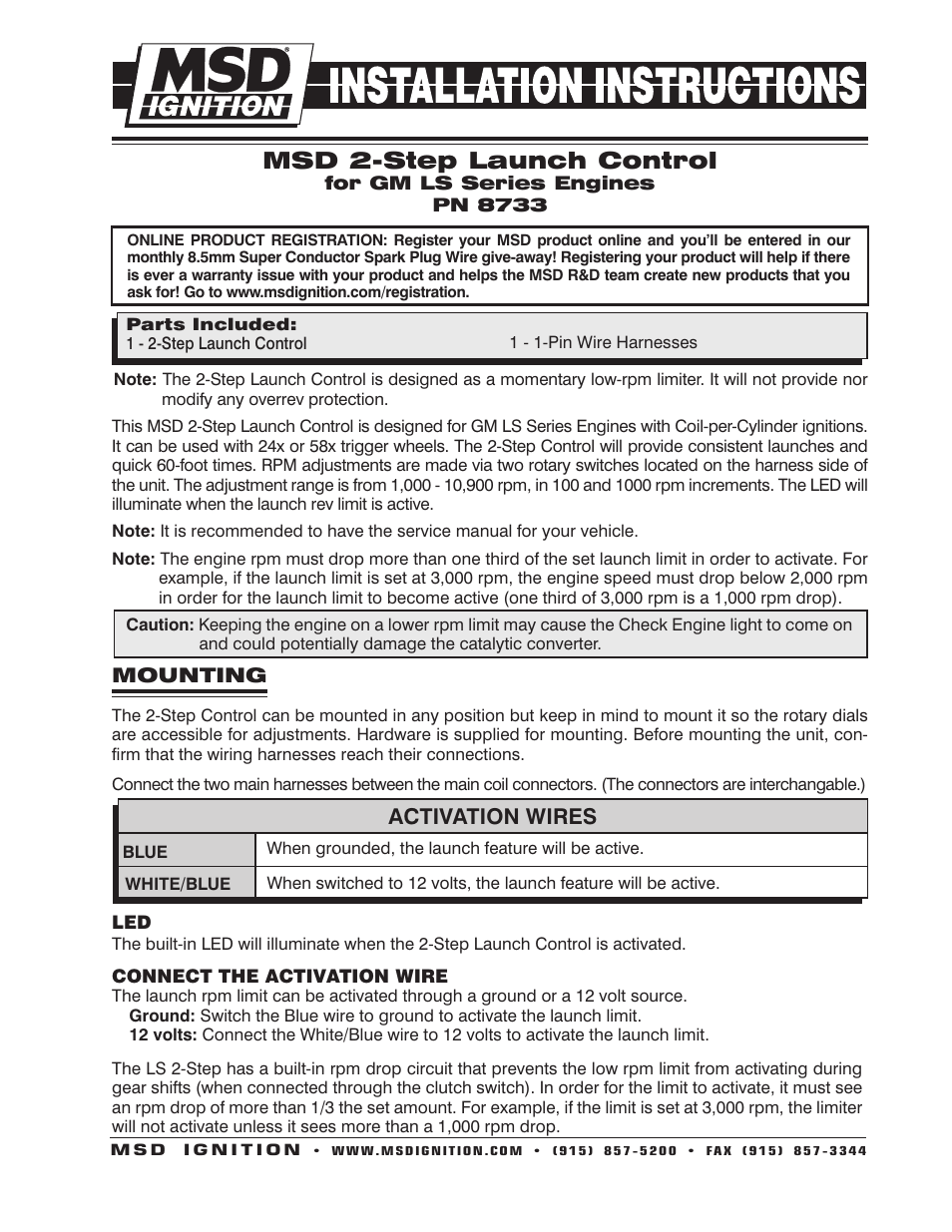 MSD 8733 LS 2-Step Launch Control Installation User Manual | 2 pages
