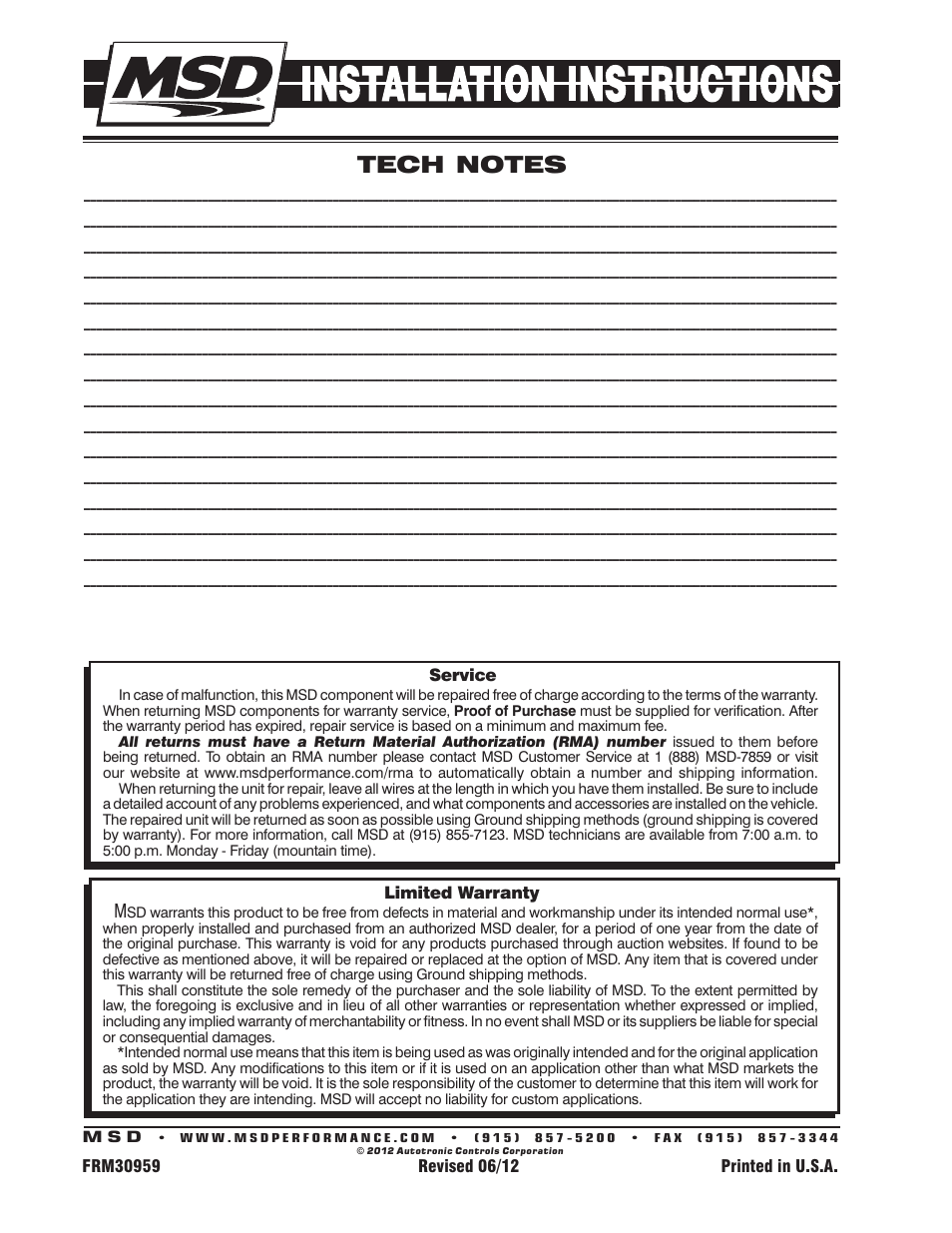 MSD 5096 DynaForce Starter, GM LS1-LS7 Engines Installation User Manual | Page 4 / 4