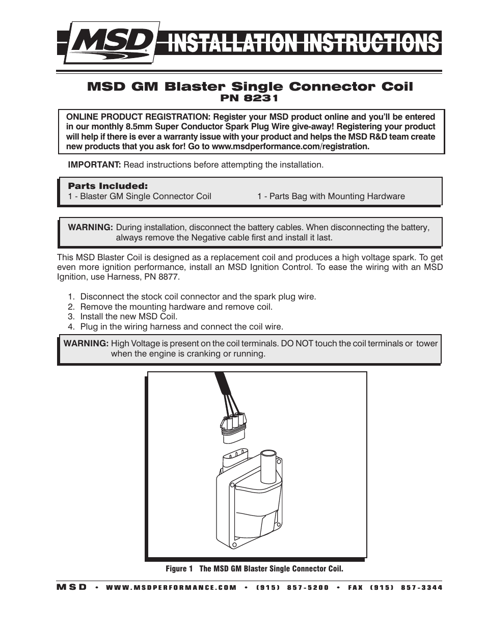 MSD 8231 GM '96-'97 External Single Connector Coil Installation User Manual | 2 pages