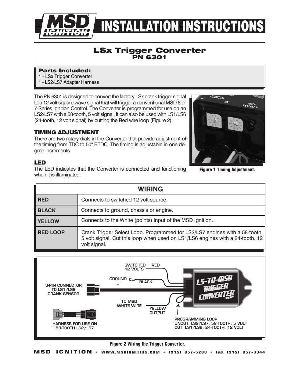 MSD 6301 LSx Trigger Converter-to-MSD Ignition Installation User Manual | 2 pages