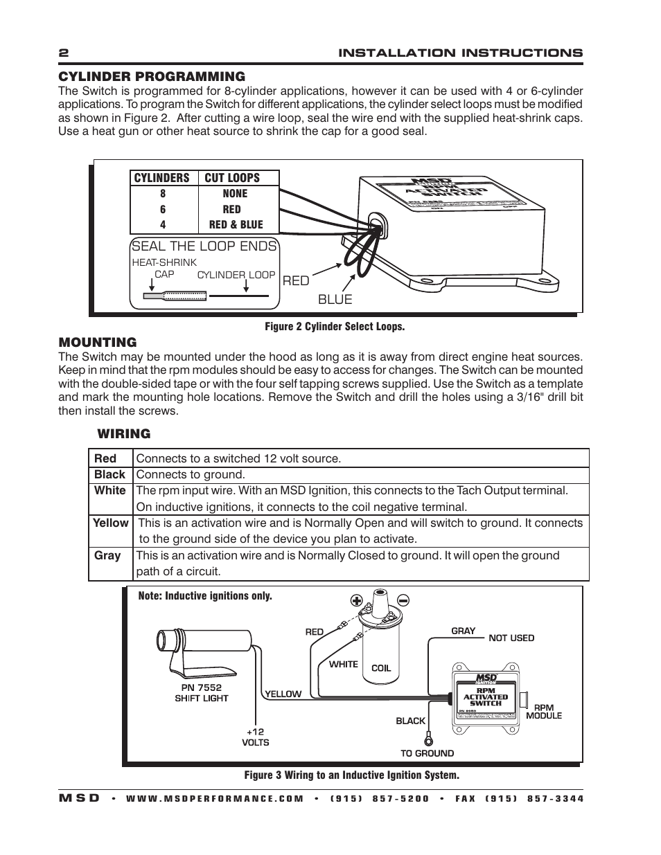 MSD 8950 RPM Activated Switch Installation User Manual | Page 2 / 4