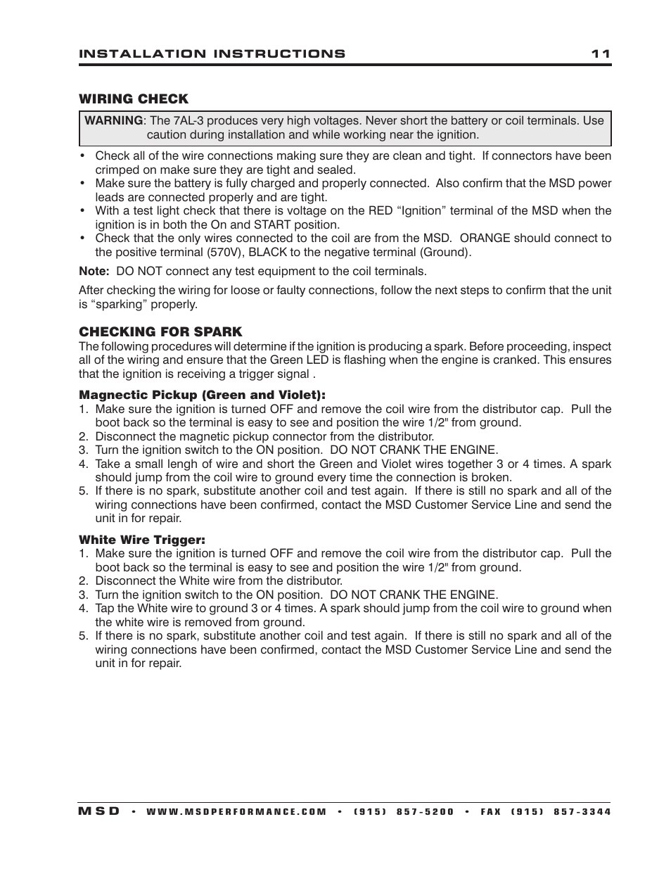 MSD 7330 7AL-3 Ignition Control Installation User Manual | Page 11 / 12