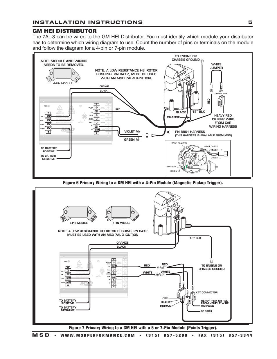 Gm hei distributor, Installation instructions 5 m s d | MSD 7330 7AL-3 Ignition Control Installation User Manual | Page 5 / 12