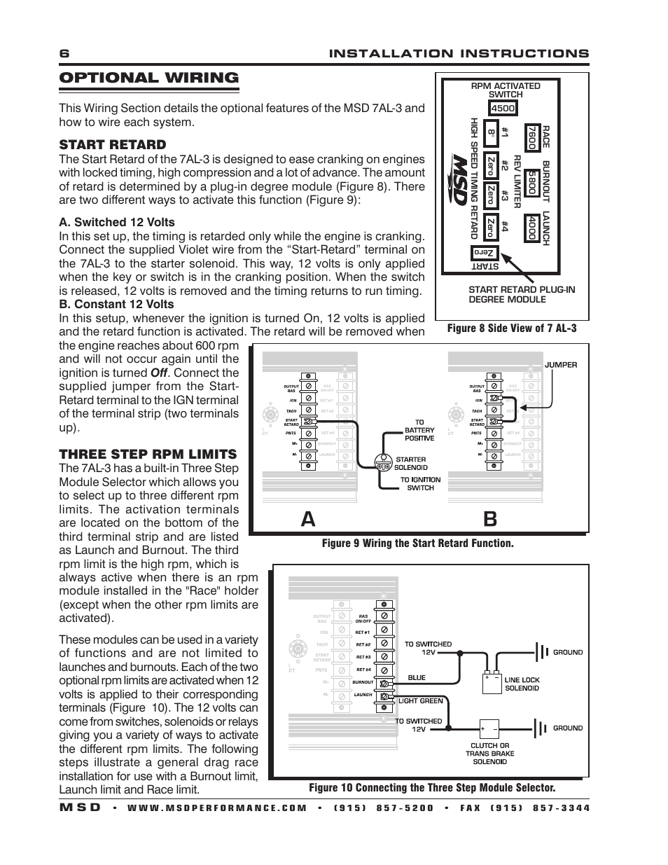 Optional wiring, Start retard, Three step rpm limits | MSD 7330 7AL-3 Ignition Control Installation User Manual | Page 6 / 12