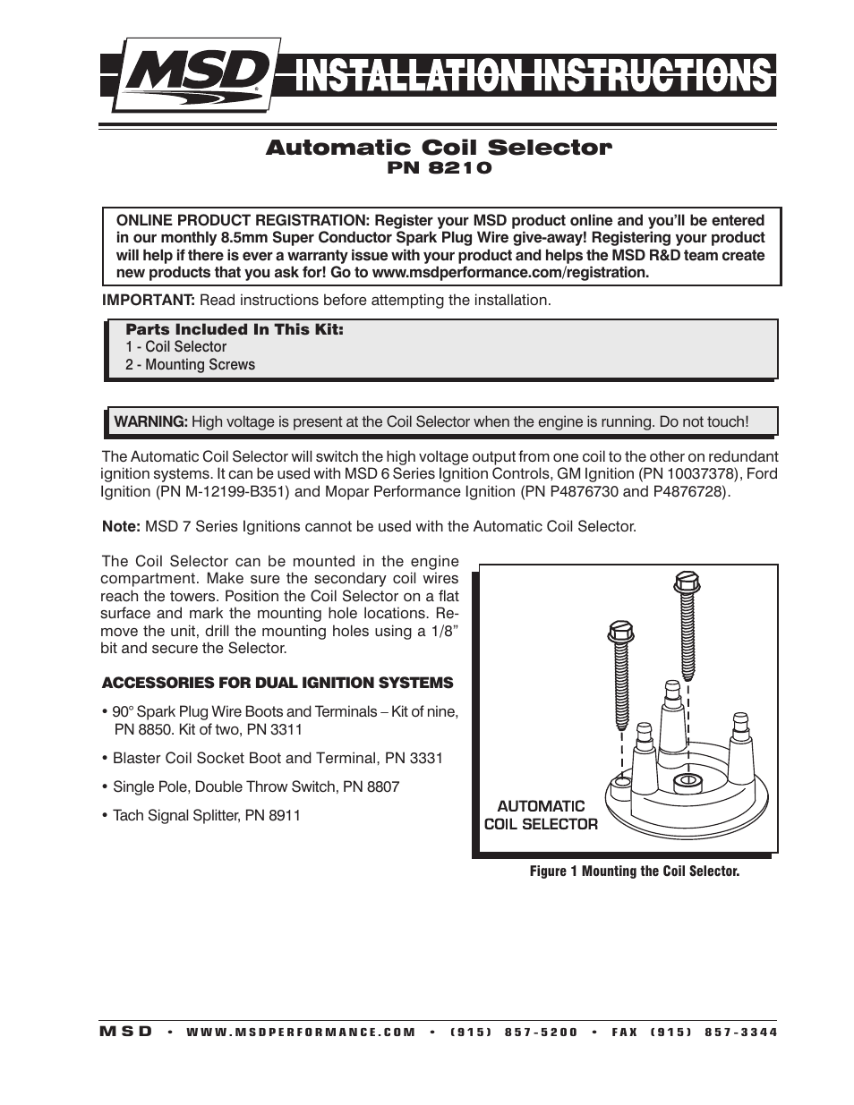 MSD 8210 Automatic Coil Selector Installation User Manual | 4 pages