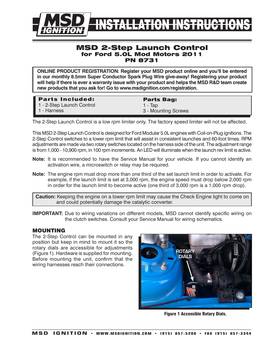 MSD 8731 2-Step Ford 5.0L Mod Motor 2011 Installation User Manual | 4 pages