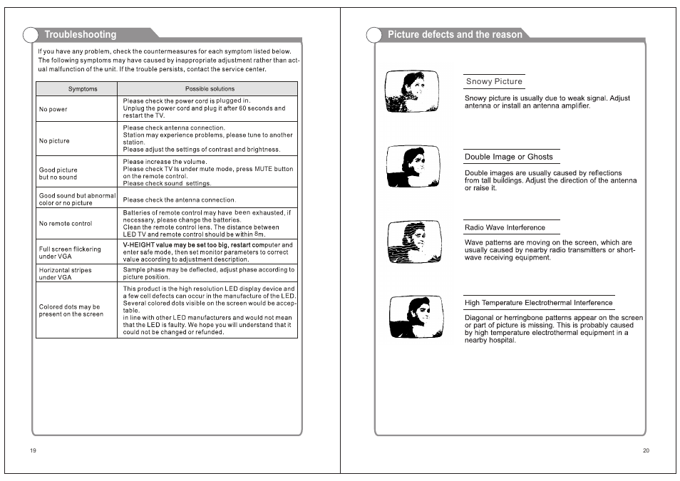 页 13, Troubleshooting picture defects and the reason | Naxa NT-1506 User Manual | Page 13 / 13