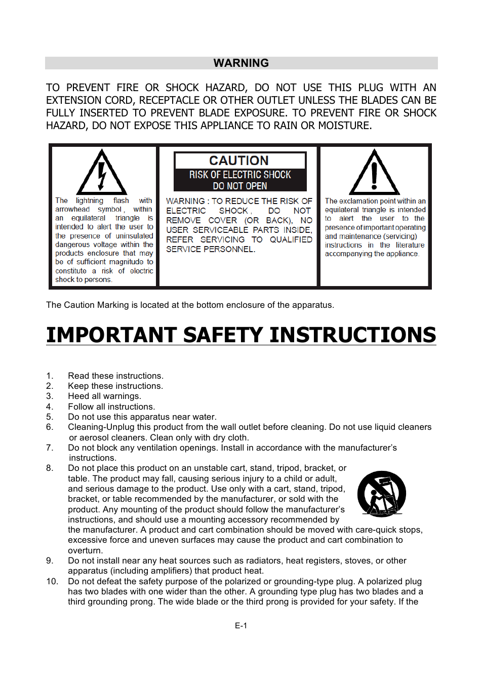 Important safety instructions, Warning | Naxa NPB-237 User Manual | Page 2 / 9