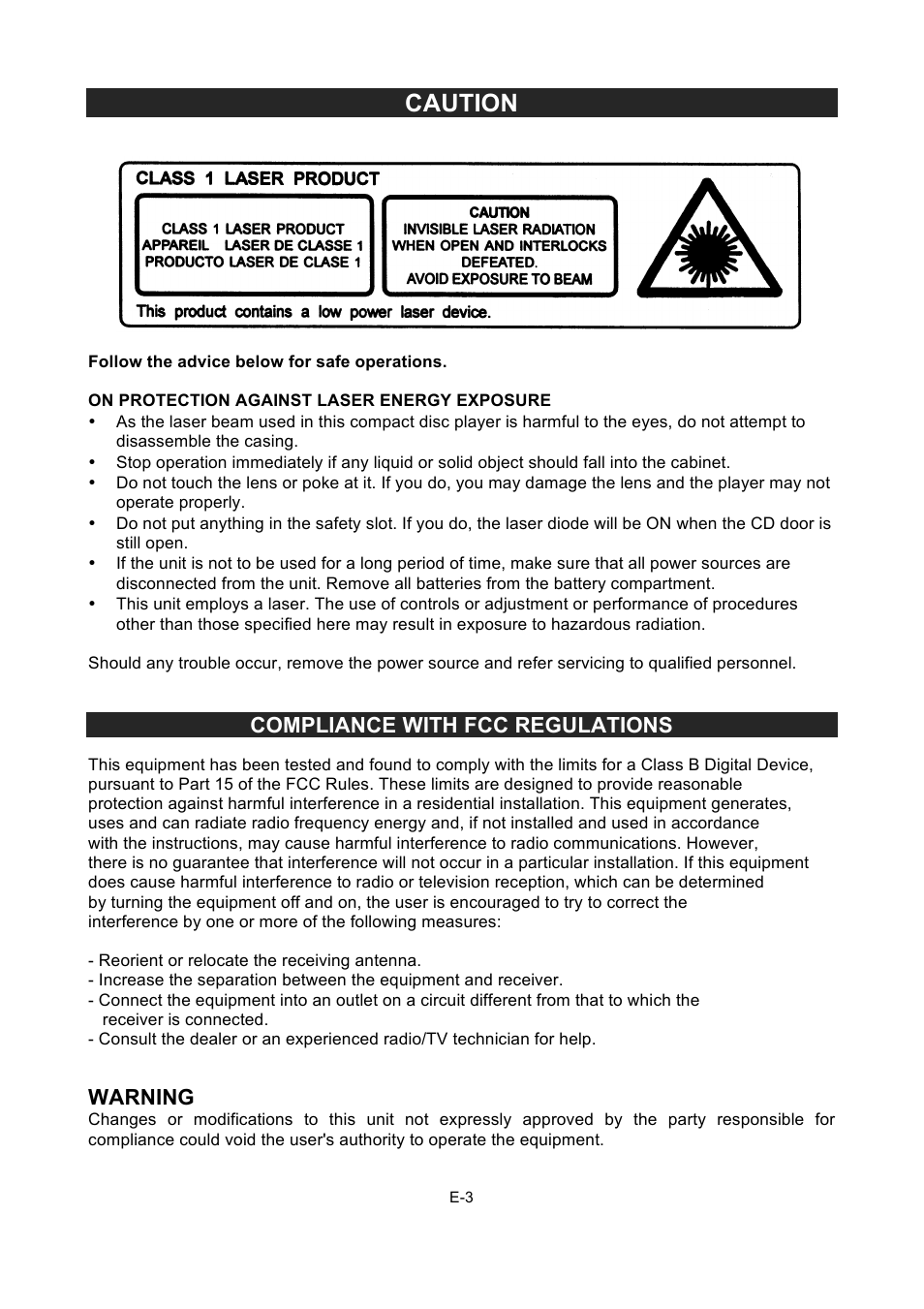 Caution, Compliance with fcc regulations, Warning | Naxa NPB-237 User Manual | Page 4 / 9