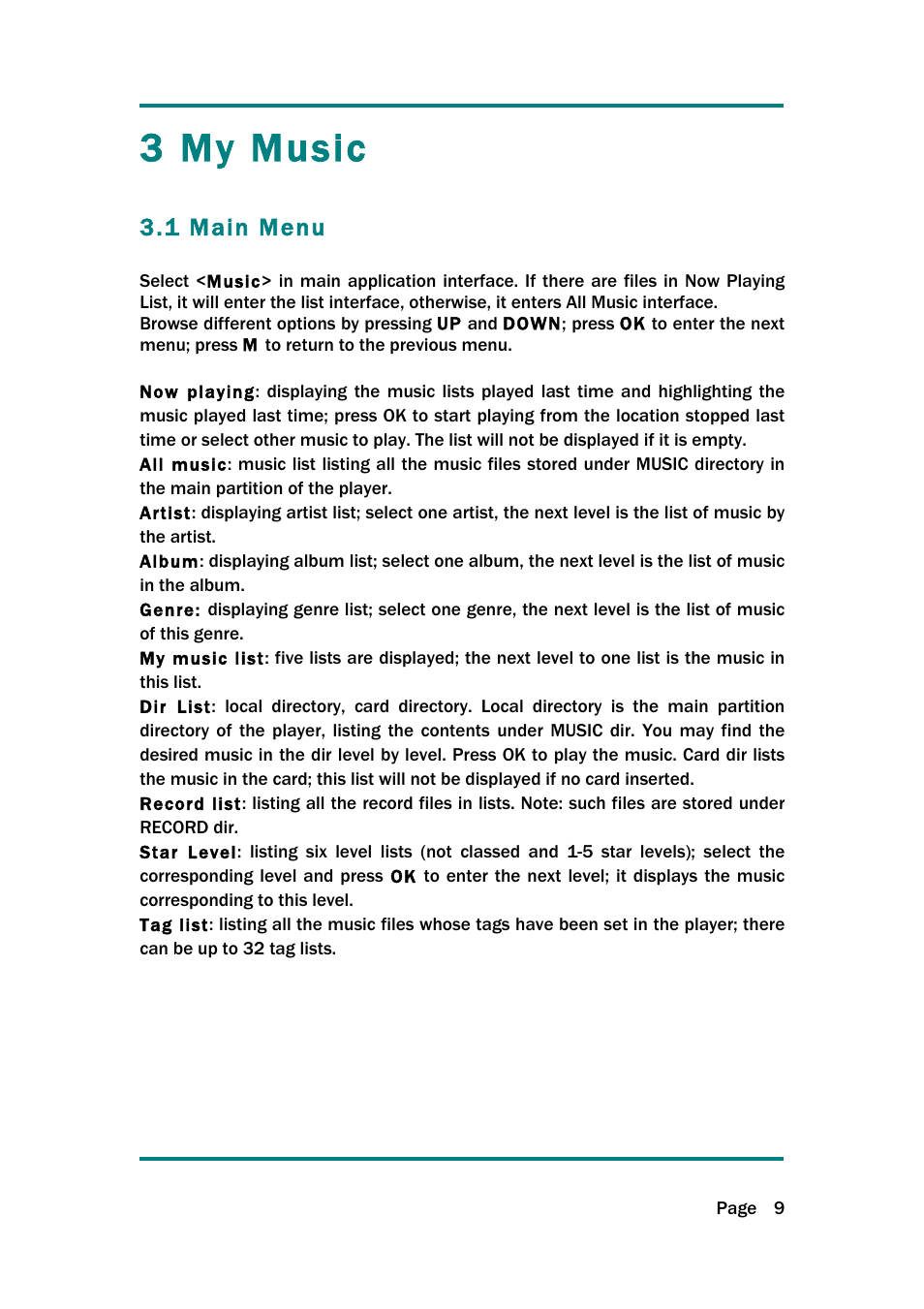 3 my music, 1 main menu | Naxa NMV-154 User Manual | Page 10 / 30