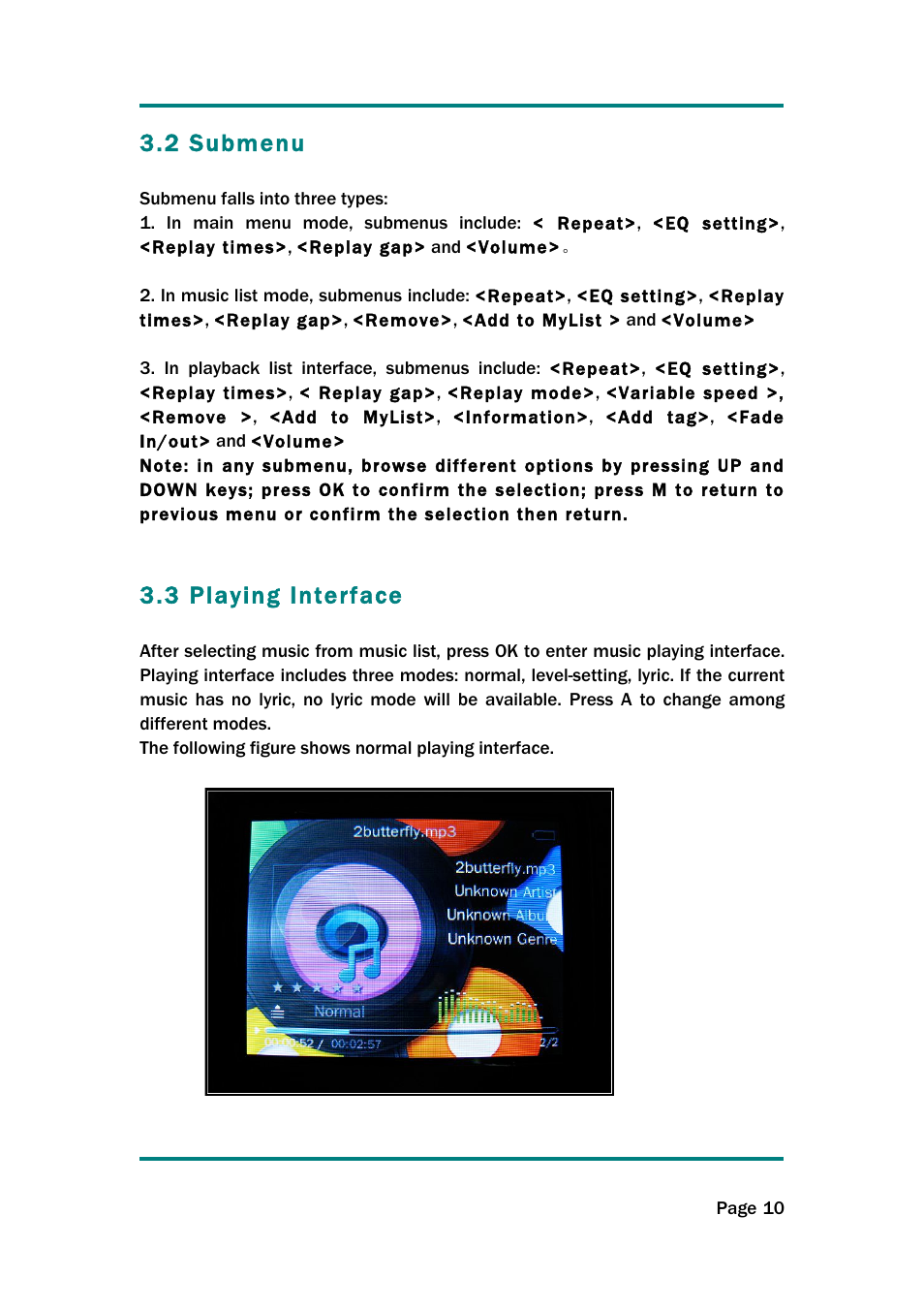 2 submenu, 3 playing interface | Naxa NMV-154 User Manual | Page 11 / 30