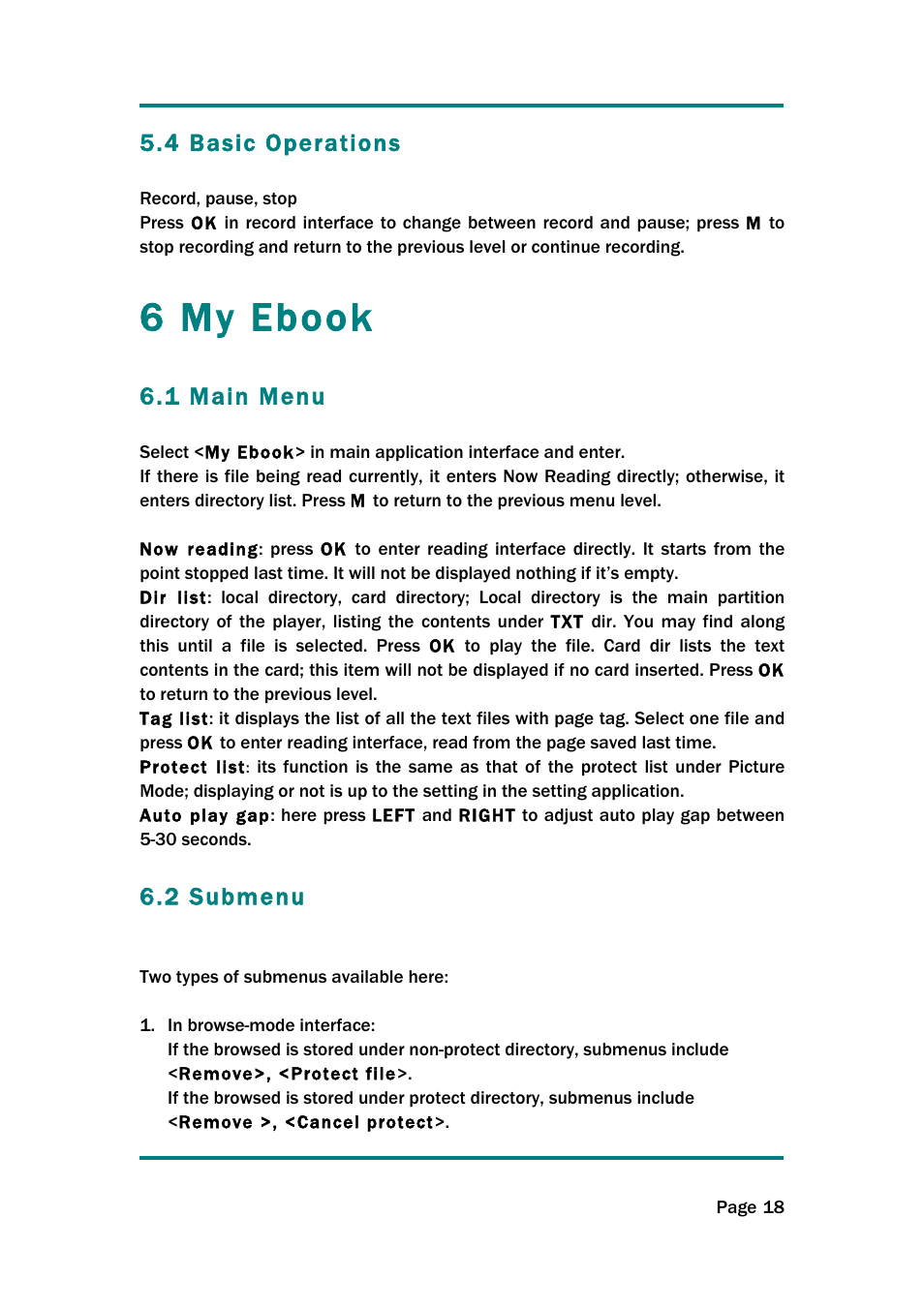 6 my ebook, 4 basic operations, 1 main menu | 2 submenu | Naxa NMV-154 User Manual | Page 19 / 30