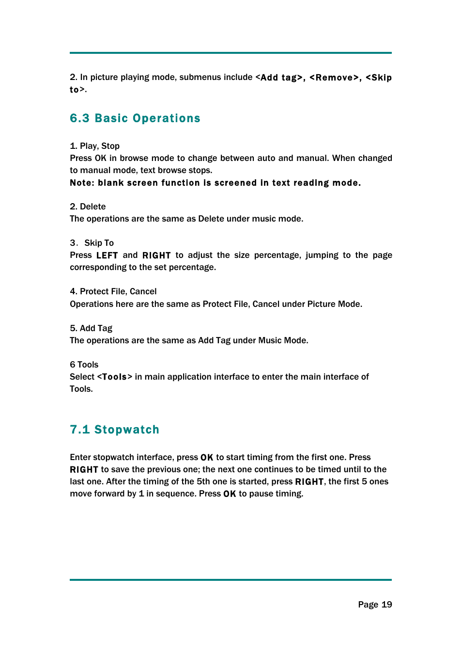 3 basic operations, 1 stopwatch | Naxa NMV-154 User Manual | Page 20 / 30