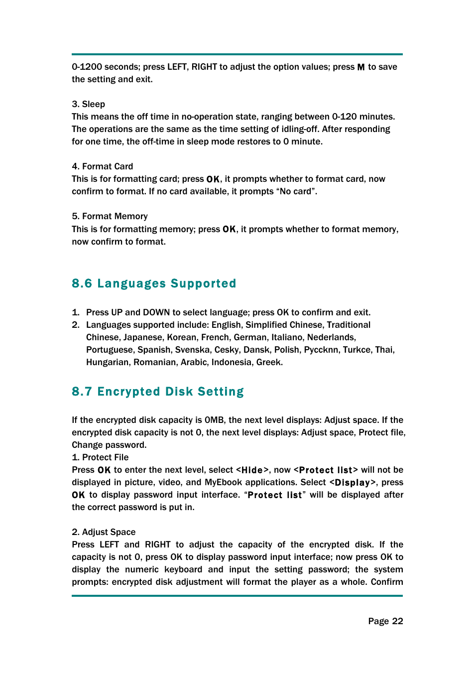 6 languages supported, 7 encrypted disk setting | Naxa NMV-154 User Manual | Page 23 / 30