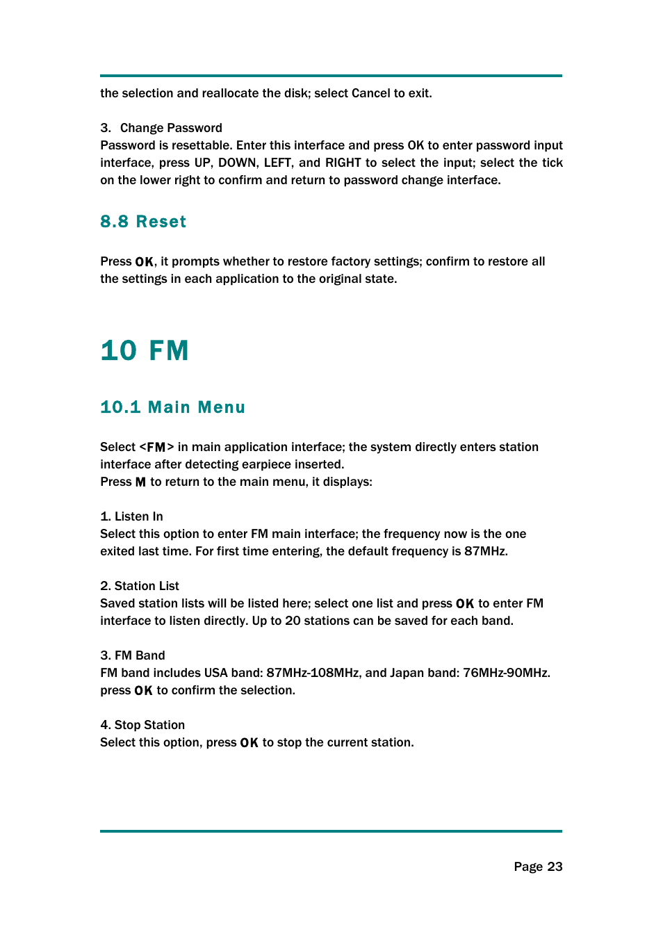 10 fm, 8 reset, 1 main menu | Naxa NMV-154 User Manual | Page 24 / 30