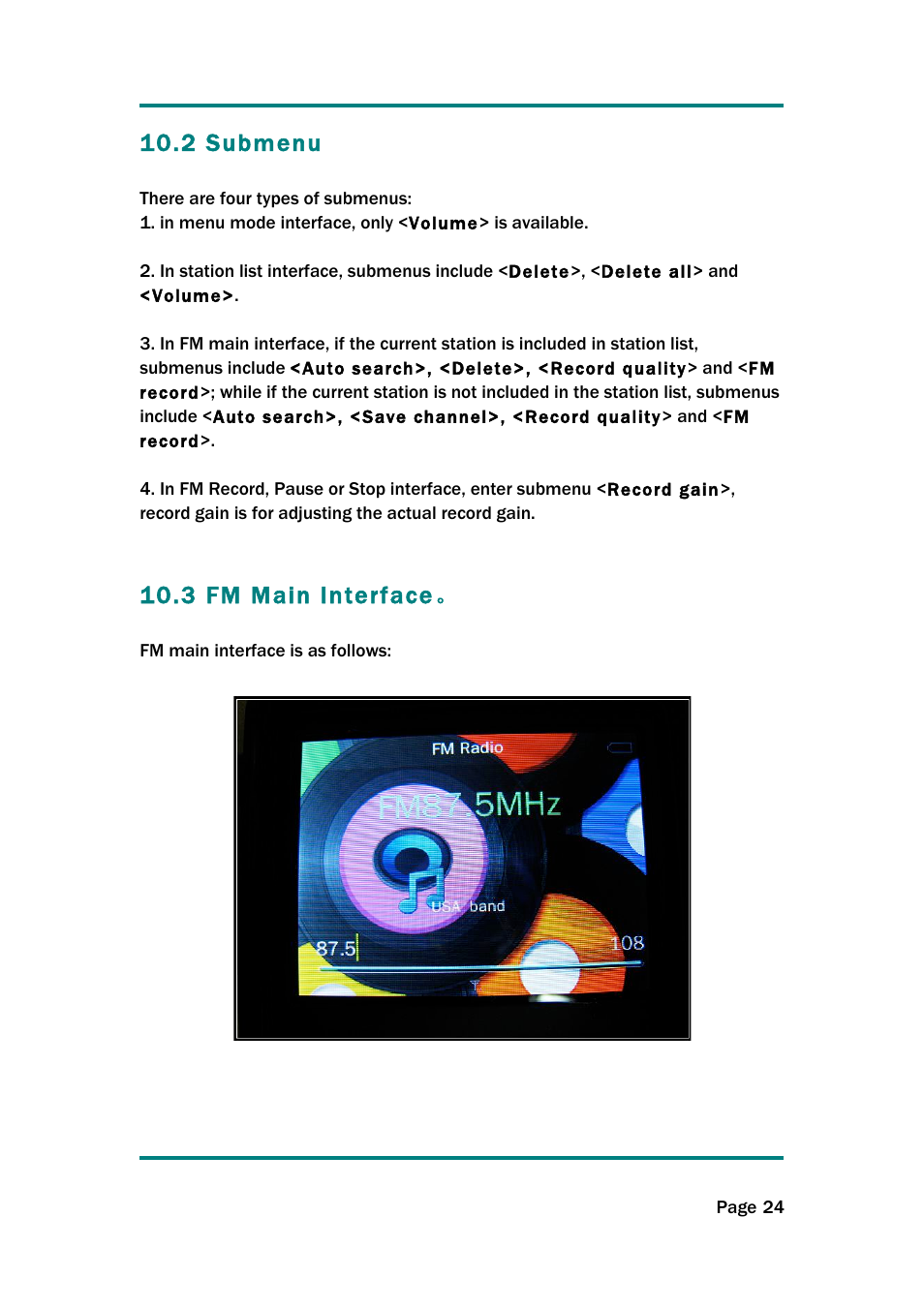 2 submenu, 3 fm main interface | Naxa NMV-154 User Manual | Page 25 / 30