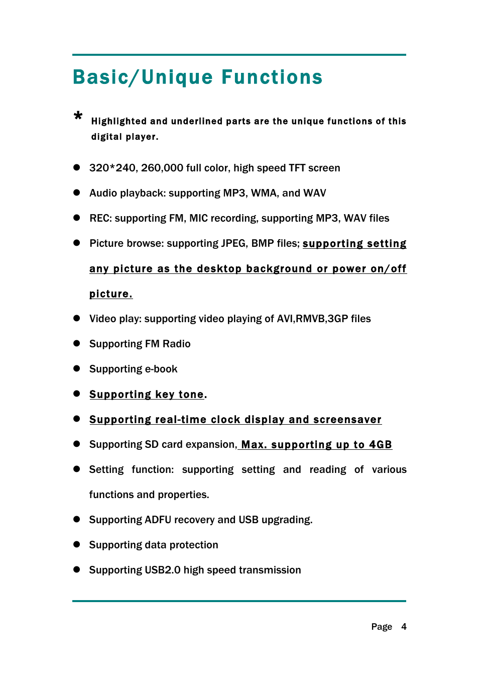 Basic/unique functions | Naxa NMV-154 User Manual | Page 5 / 30