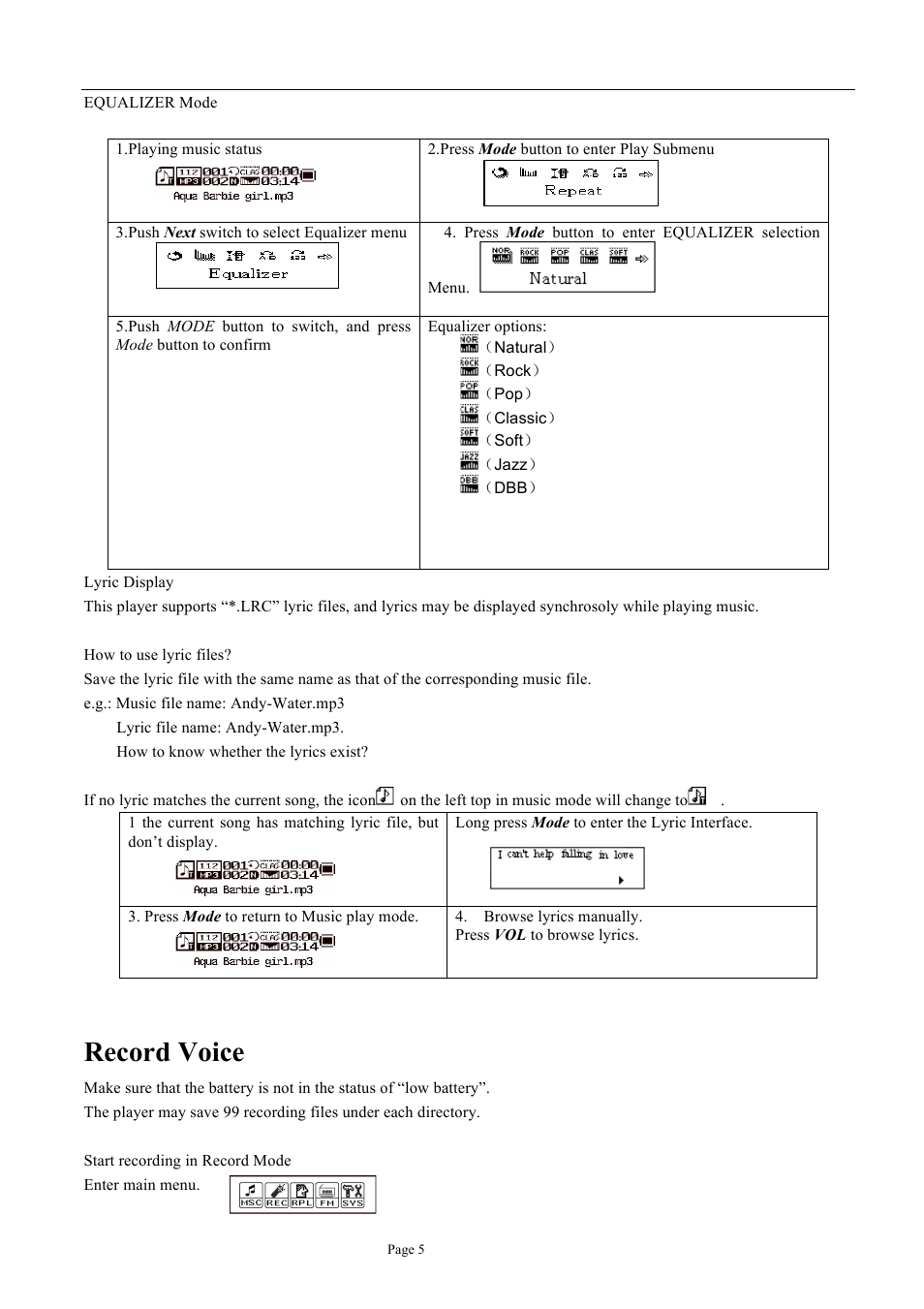 Record voice | Naxa NM-105 User Manual | Page 5 / 14