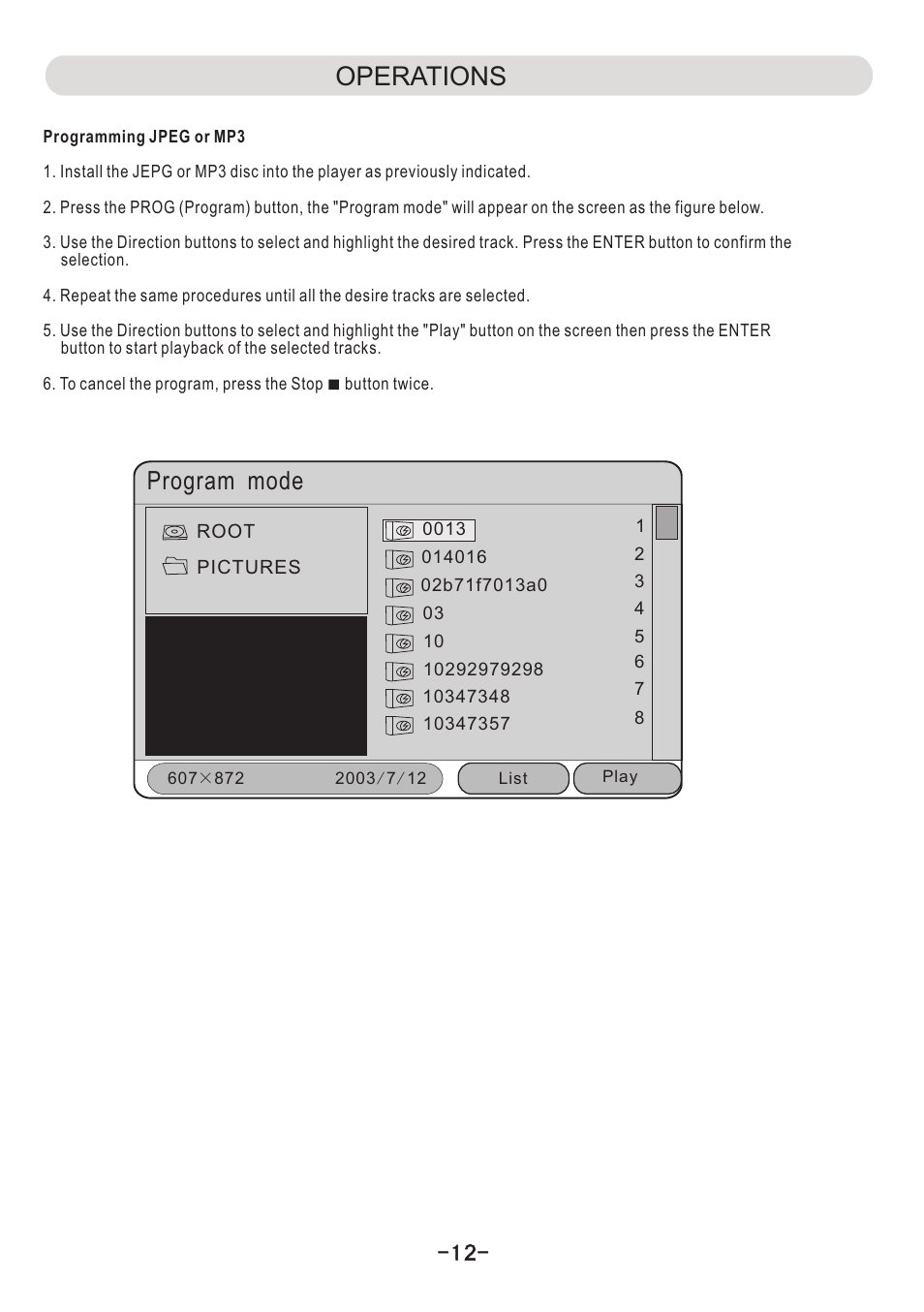 页 13, Operations, Program mode | Naxa ND-851 User Manual | Page 13 / 21