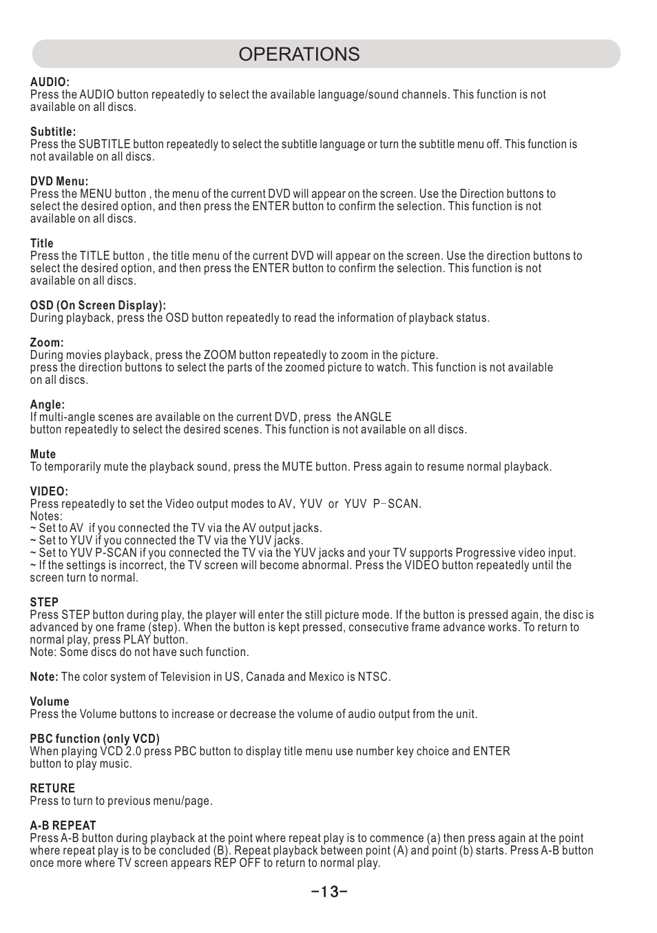 页 14, Operations | Naxa ND-851 User Manual | Page 14 / 21
