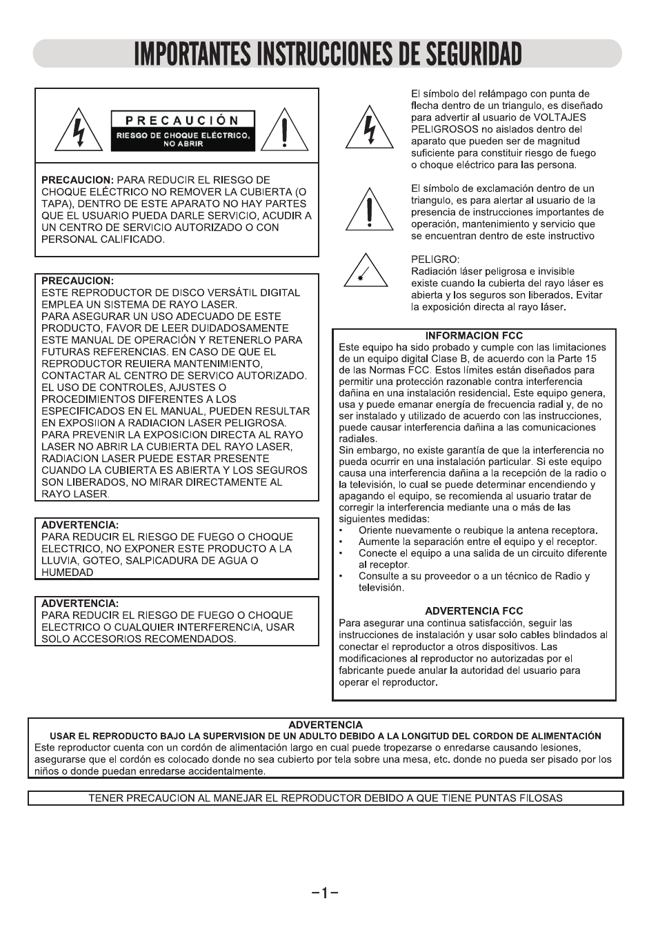 Importantes instrucciones de seguridad | Naxa ND-851 User Manual | Page 2 / 21