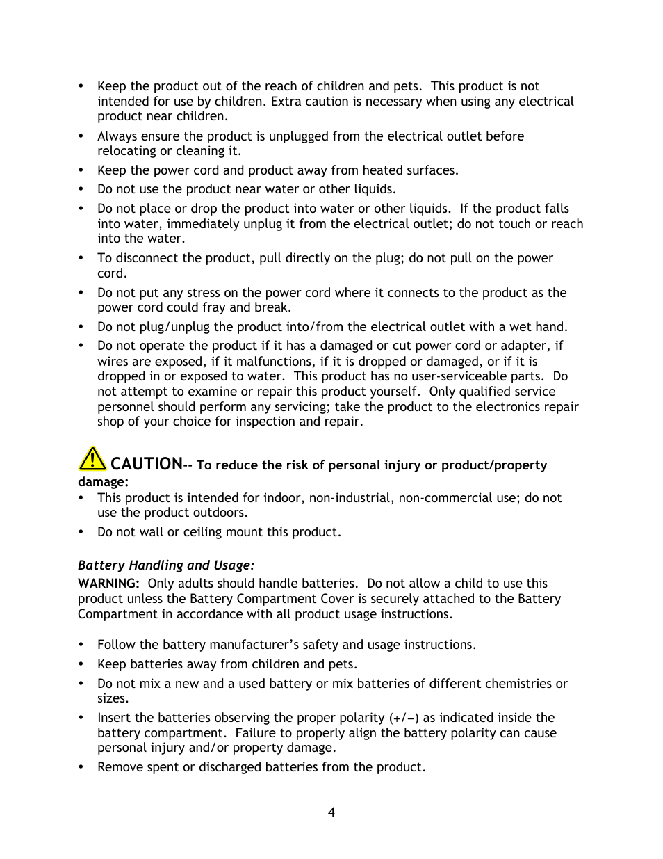 Caution | Naxa NI-3103A User Manual | Page 4 / 13
