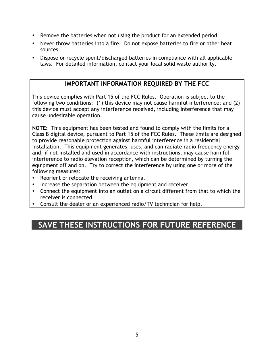 Save these instructions for future reference | Naxa NI-3103A User Manual | Page 5 / 13