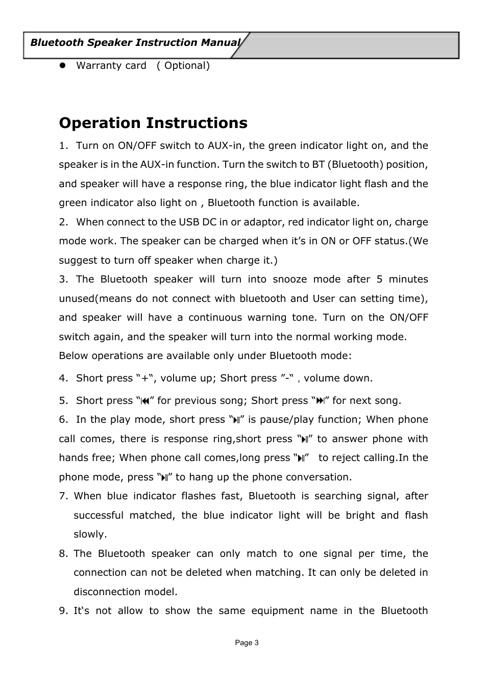 Operation instructions | Naxa NAS-3037 User Manual | Page 4 / 6
