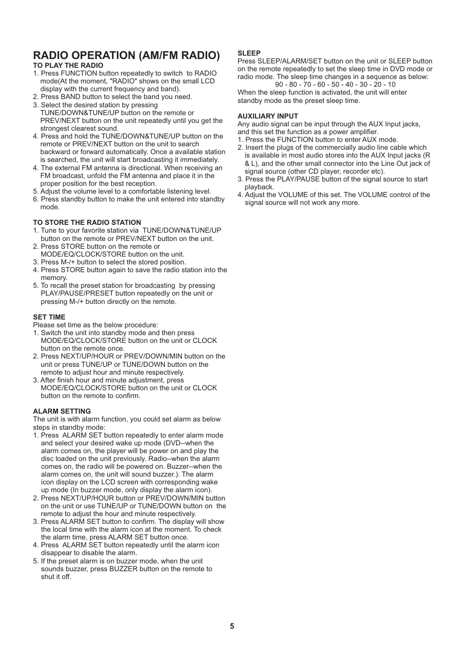 Radio operation (am/fm radio) | Naxa NDL-431 User Manual | Page 6 / 7