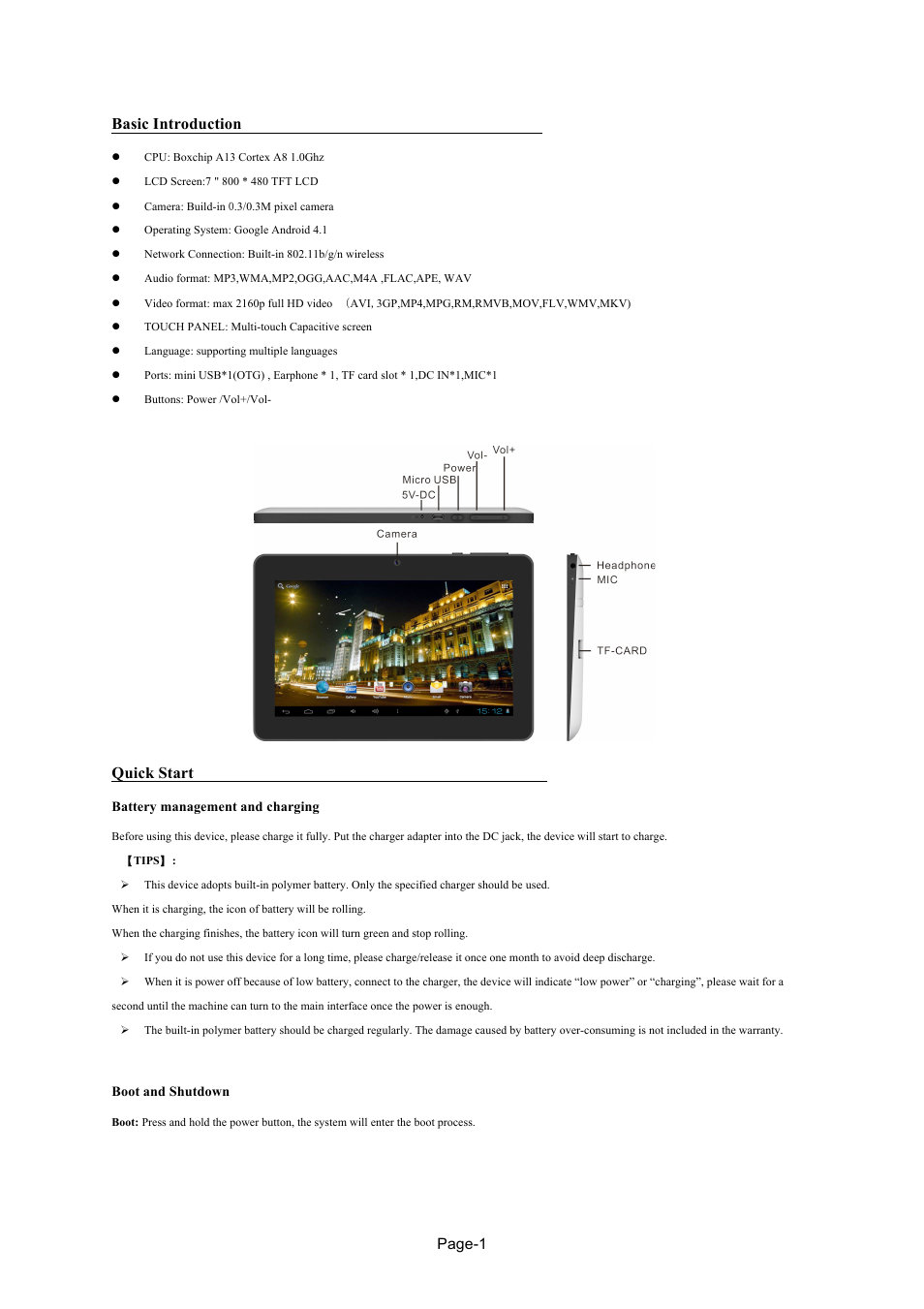 Basic introduction, Quick start, Page-1 | Naxa NID-7006A User Manual | Page 3 / 11