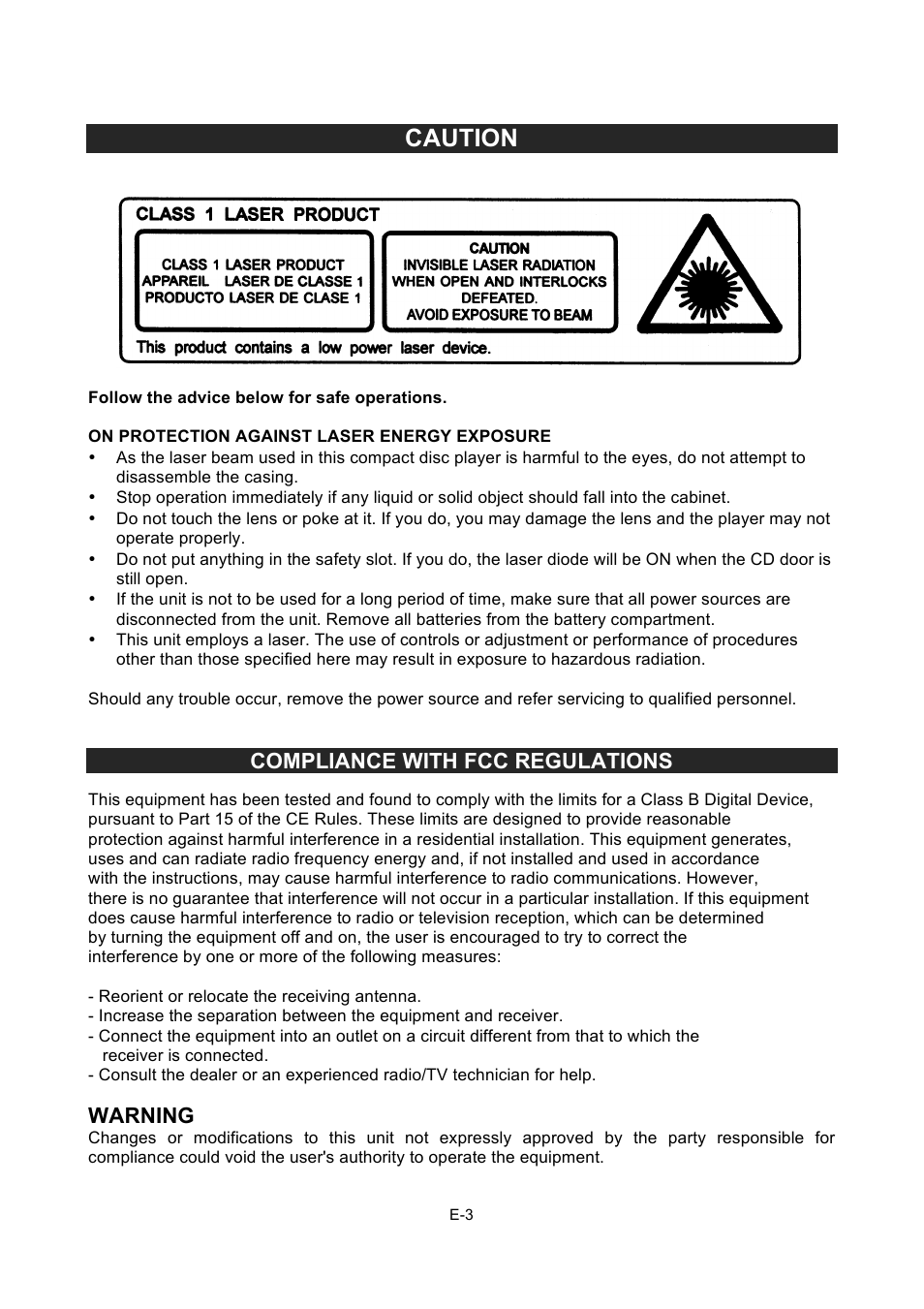 Caution, Compliance with fcc regulations, Warning | Naxa NPB-251 User Manual | Page 4 / 9