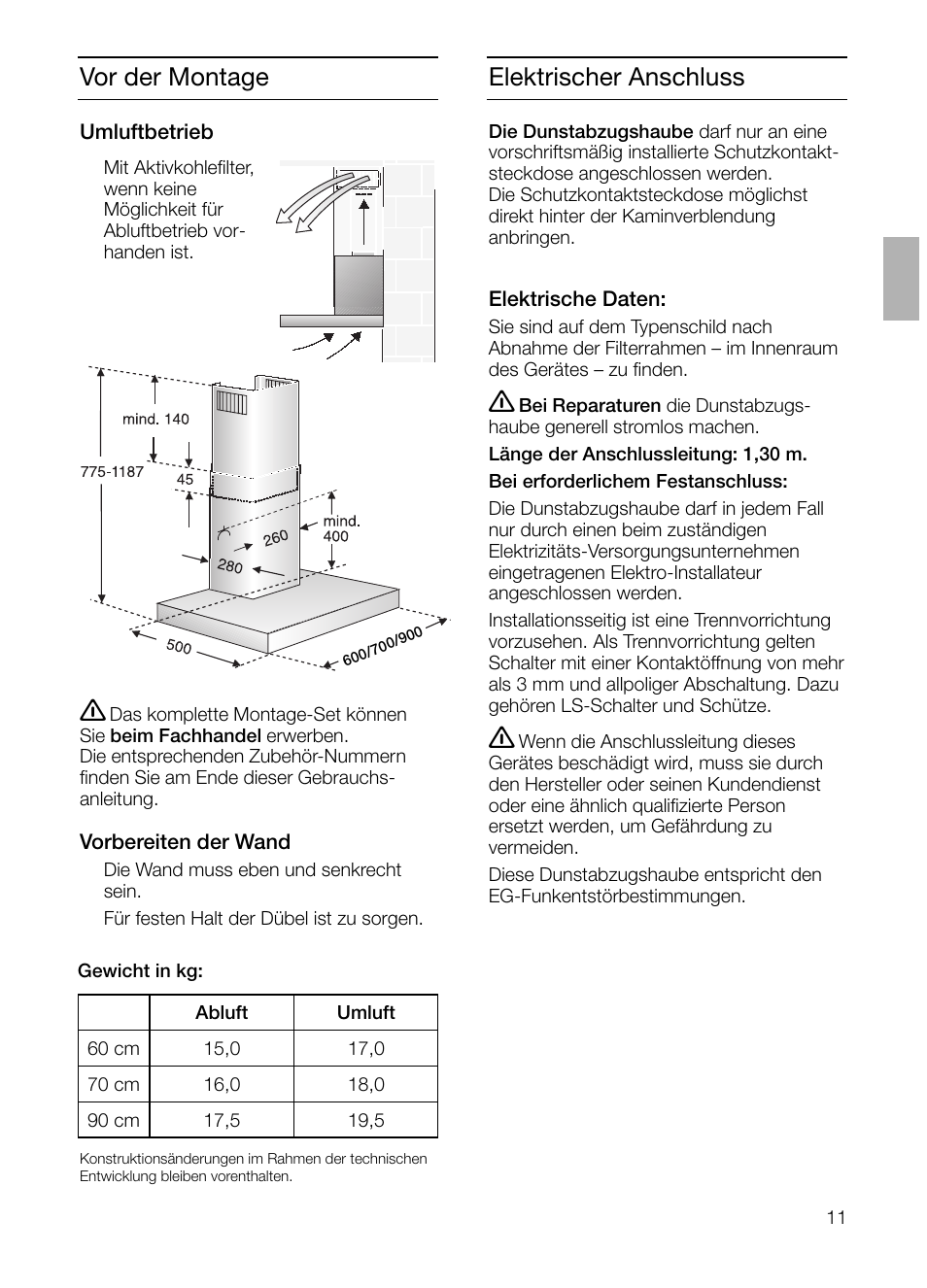 Elektrischer anschluss vor der montage | Siemens LC 47650 User Manual | Page 11 / 124